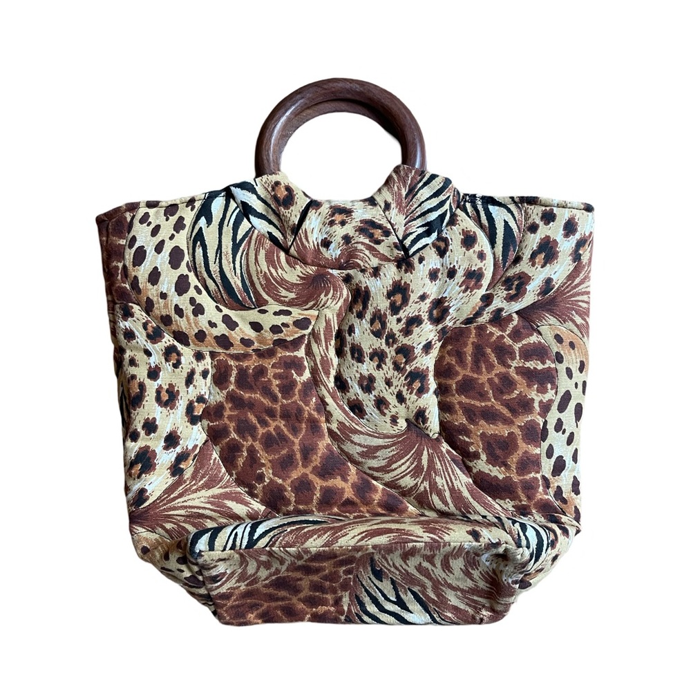 Handmade Animal Print Tote Bag with Wooden Handles
